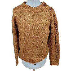 Democracy‎ SZ M Bronze Sparkle Mock Turtleneck Chunky Knit Sweater